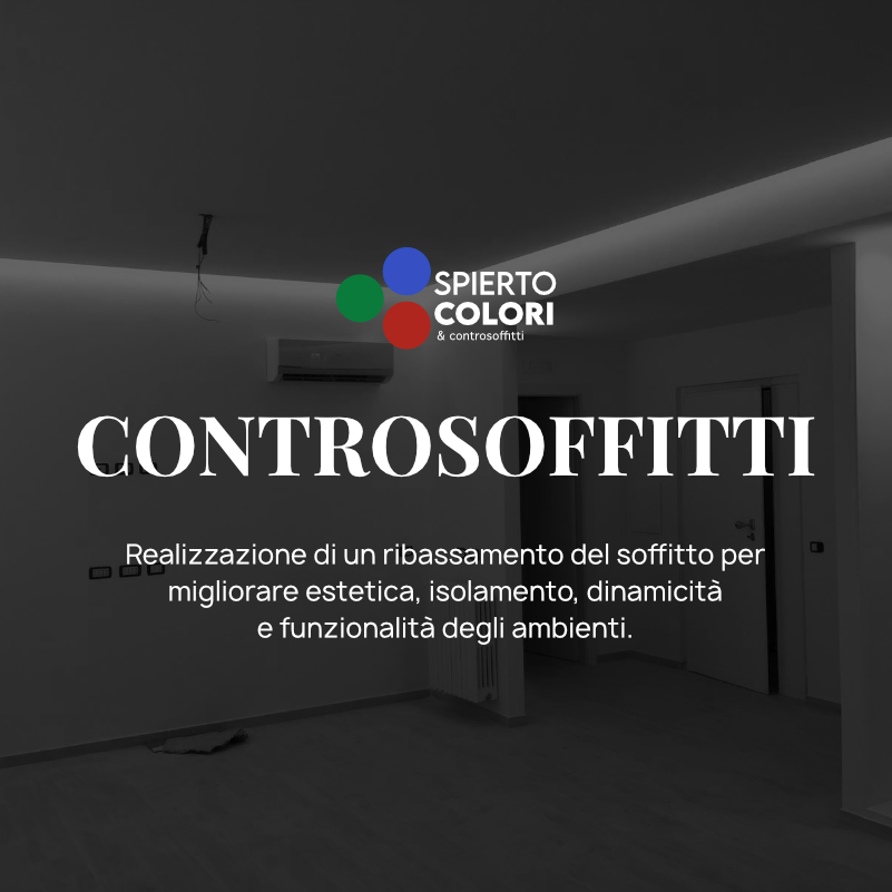 Descrizione del servizio di controsoffitti offerto: Realizzazione di un ribassamento del soffitto per migliorare estetica, isolamento, dinamicita e funzionalità degli ambienti.