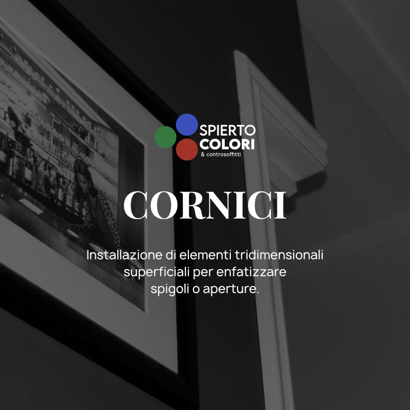 Descrizione del servizio di applicazioni cornici offerto: Installazione di elementi tridimensionali
superficiali per enfatizzare
spigoli o aperture.